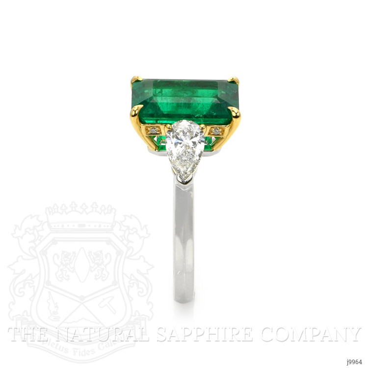 5.13 Ct. Emerald Natural Diamond Three Stone Ring, 18K White & Yellow