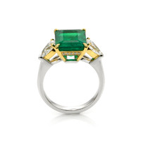 5.13 Ct. Emerald Natural Diamond Three Stone Ring, 18K White & Yellow Image