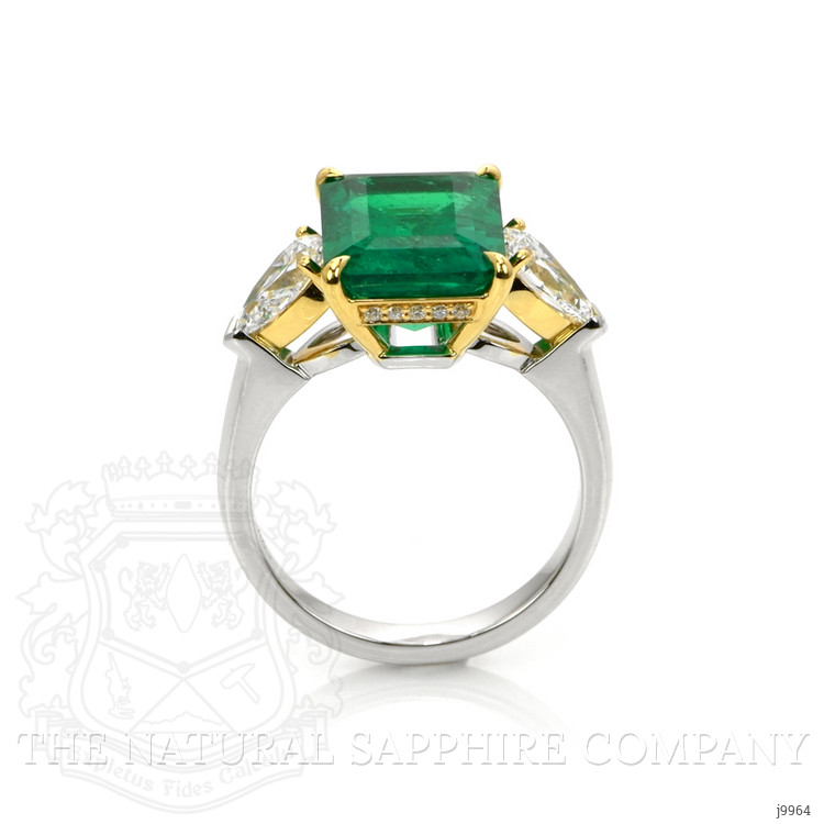 5.13 Ct. Emerald Natural Diamond Three Stone Ring, 18K White & Yellow