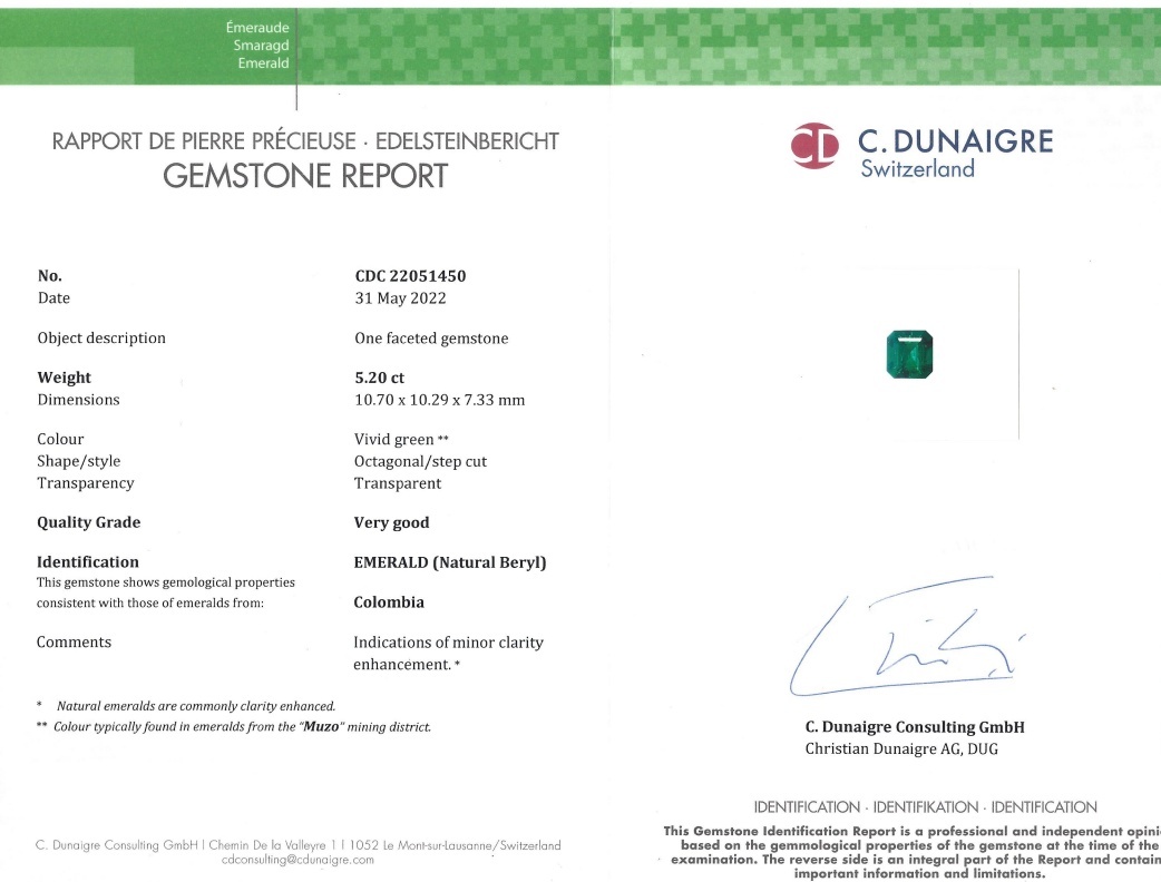 5.20 Ct. Emerald and Natural Diamond Three Stone Ring, 18K White & Yellow