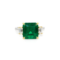 5.20 Ct. Emerald Natural Diamond Three Stone Ring, 18K White & Yellow Video