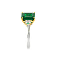 5.20 Ct. Emerald Natural Diamond Three Stone Ring, 18K White & Yellow Image