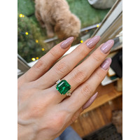 5.20 Ct. Emerald Natural Diamond Three Stone Ring, 18K White & Yellow Life Style