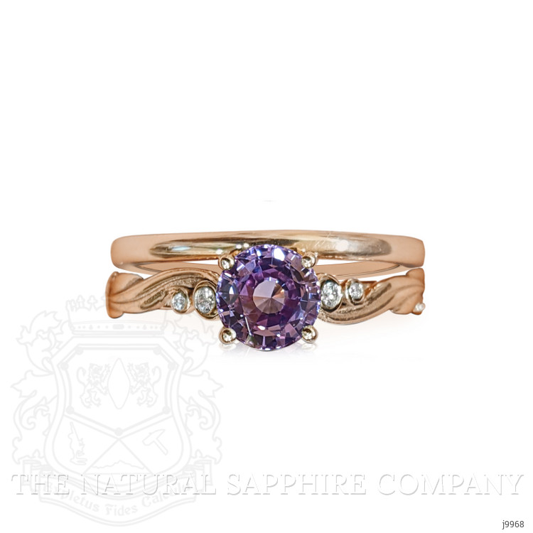 1.35 Ct. Pinkish Purple Sapphire and Natural Diamond Accent Stones Ring, 18K Rose Gold