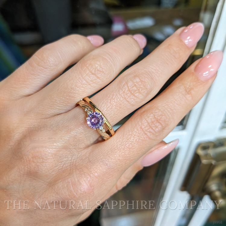 1.35 Ct. Pinkish Purple Sapphire and Natural Diamond Accent Stones Ring, 18K Rose Gold