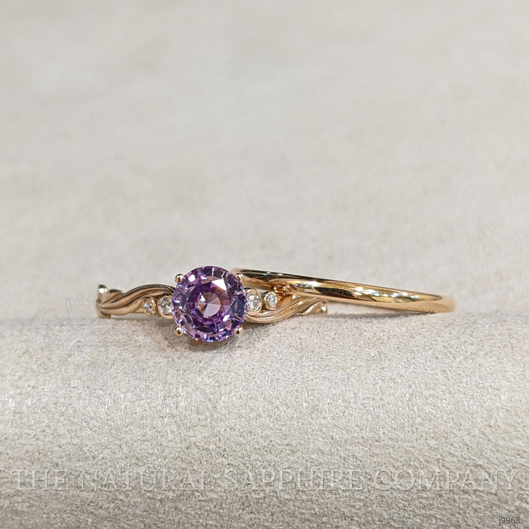 1.35 Ct. Pinkish Purple Sapphire and Natural Diamond Accent Stones Ring, 18K Rose Gold
