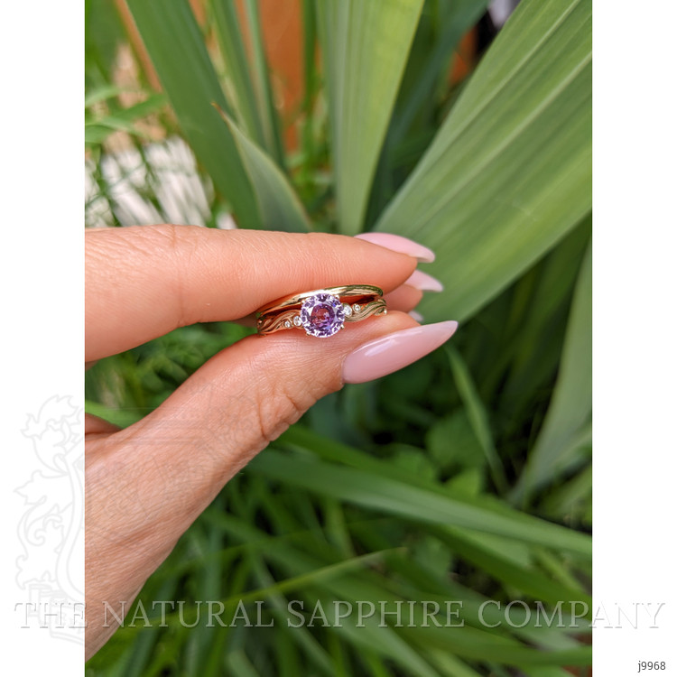 1.35 Ct. Pinkish Purple Sapphire and Natural Diamond Accent Stones Ring, 18K Rose Gold