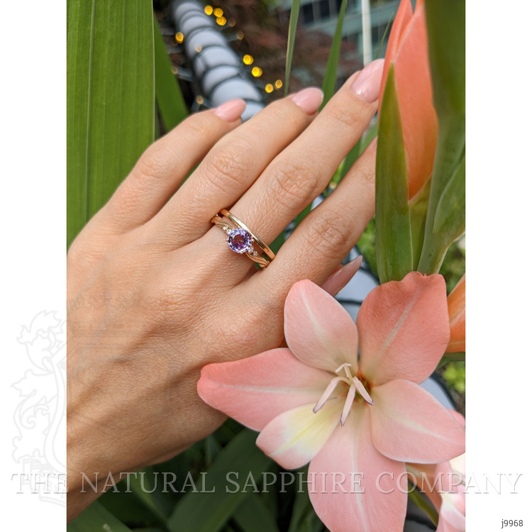 1.35 Ct. Pinkish Purple Sapphire and Natural Diamond Accent Stones Ring, 18K Rose Gold