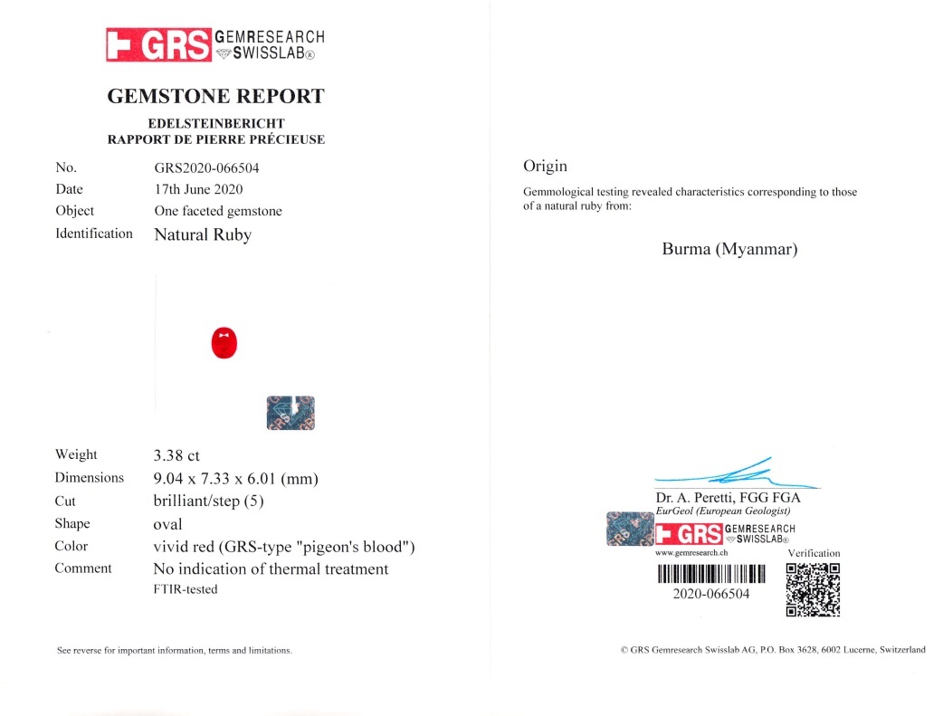 3.38 Ct. Ruby and Natural Diamond Men's Ring, 18K White Gold