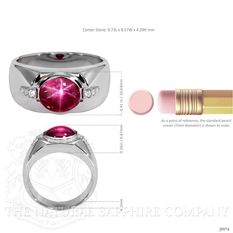 3.57 Ct. Ruby Natural Diamond Men's Ring, Platinum 950