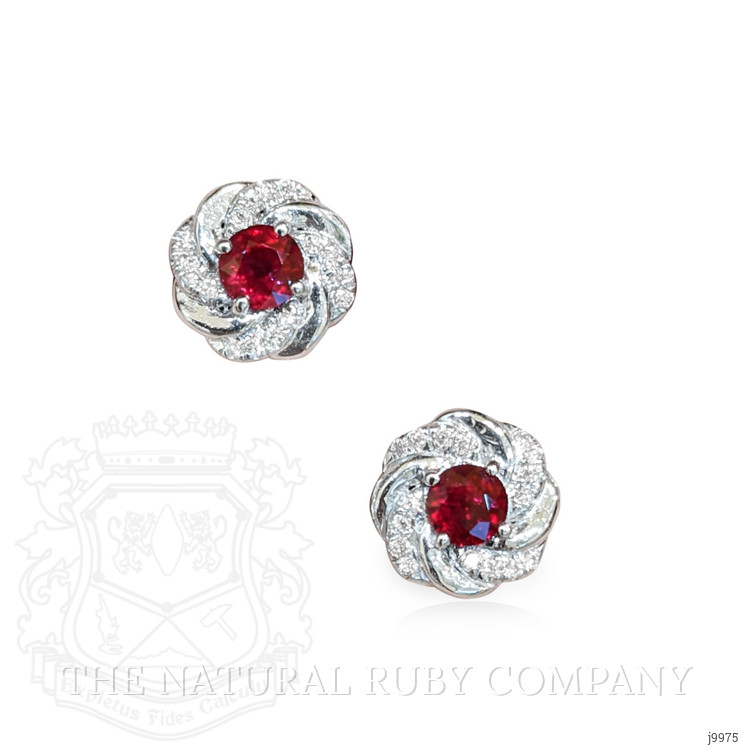 0.74 Ct.Tw. Ruby Natural Diamond Pave Earrings, 14K White Gold