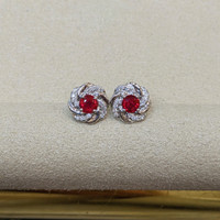 0.74 Ct.Tw. Ruby Natural Diamond Pave Earrings, 14K White Gold Image