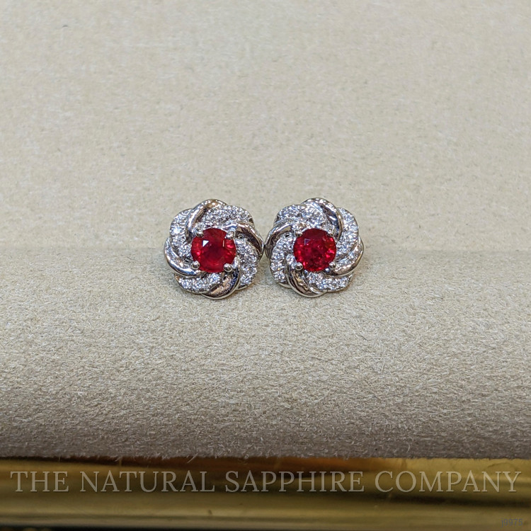 0.74 Ct.Tw. Ruby Natural Diamond Pave Earrings, 14K White Gold
