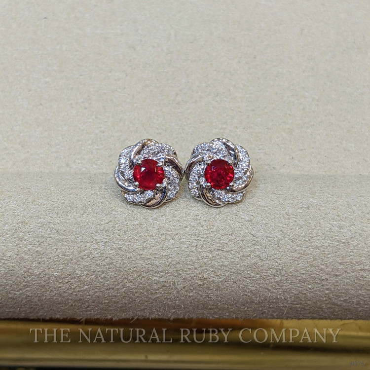 0.74 Ct.Tw. Ruby Natural Diamond Pave Earrings, 14K White Gold