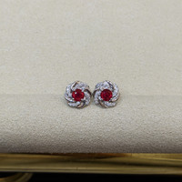 0.74 Ct.Tw. Ruby Natural Diamond Pave Earrings, 14K White Gold Life Style