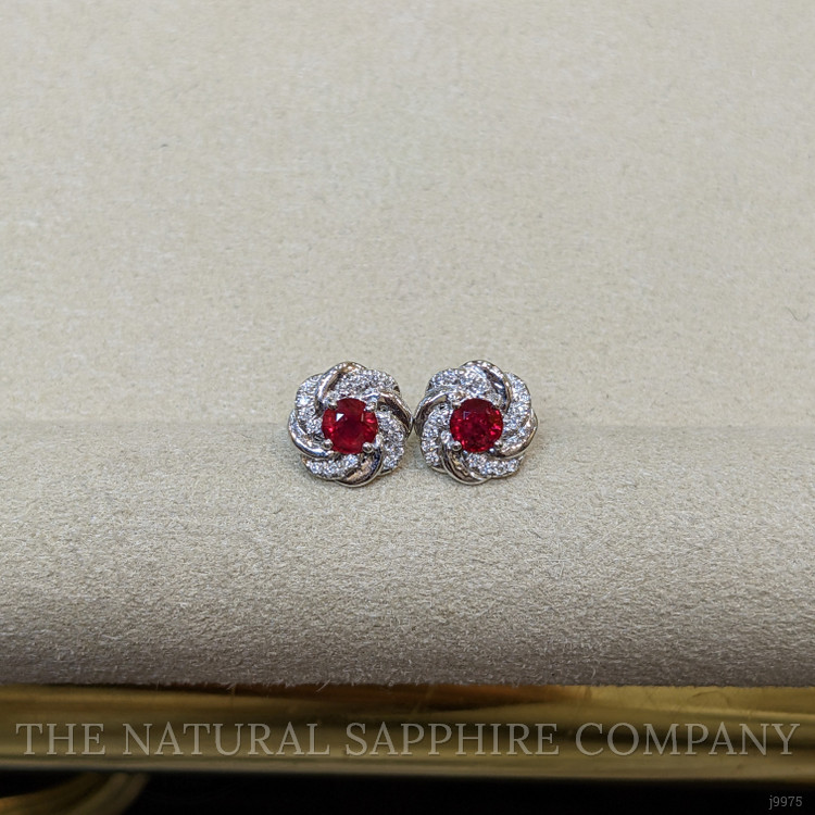 0.74 Ct.Tw. Ruby Natural Diamond Pave Earrings, 14K White Gold
