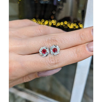 0.74 Ct.Tw. Ruby Natural Diamond Pave Earrings, 14K White Gold Life Style