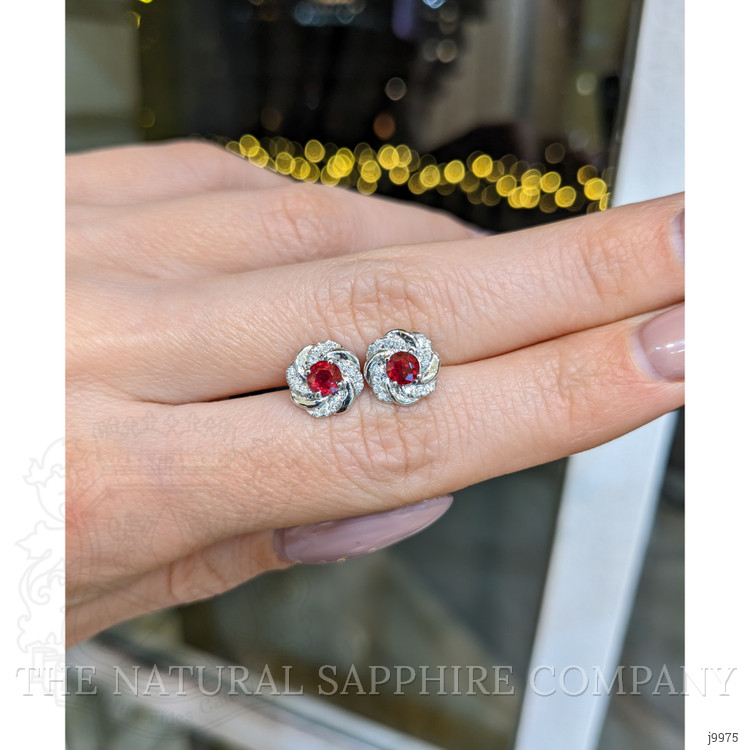 0.74 Ct.Tw. Ruby Natural Diamond Pave Earrings, 14K White Gold