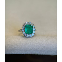 3.10 Ct. Emerald Natural Diamond Pave Ring, Platinum 950 Life Style
