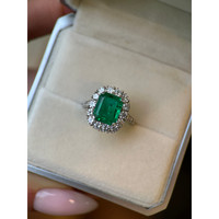 3.10 Ct. Emerald Natural Diamond Pave Ring, Platinum 950 Life Style