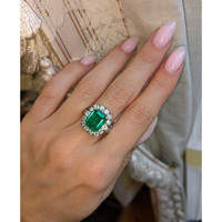 3.10 Ct. Emerald Natural Diamond Pave Ring, Platinum 950 Life Style