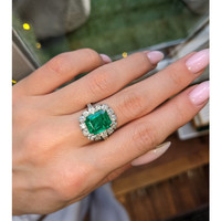 3.10 Ct. Emerald Natural Diamond Pave Ring, Platinum 950 Life Style