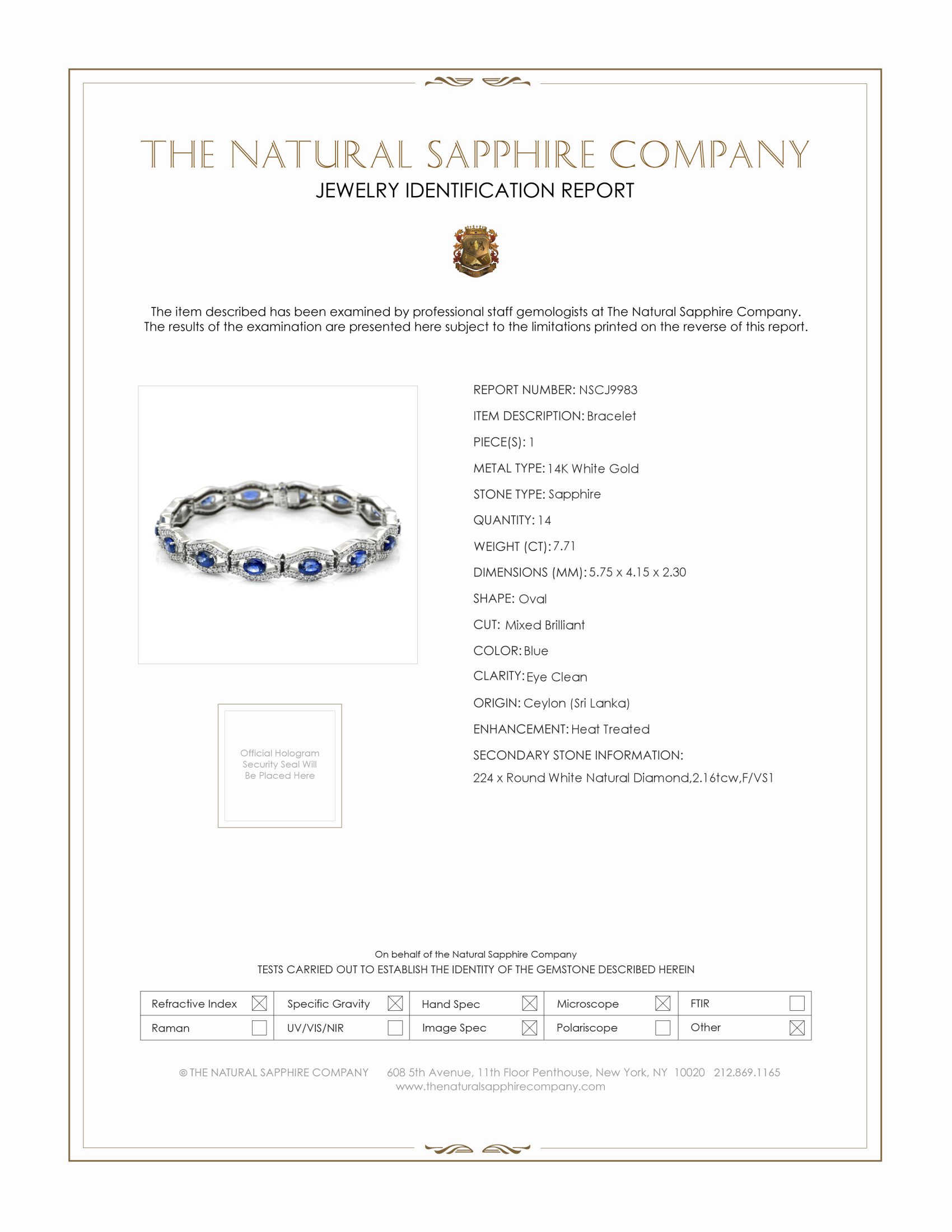 7.71 Ct.Tw. Blue Sapphire and Natural Diamond Pave Bracelet, 14K White Gold
