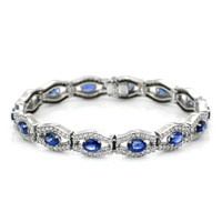 7.71 Ct.Tw. Blue Sapphire and Natural Diamond Pave Bracelet, 14K White Gold Video