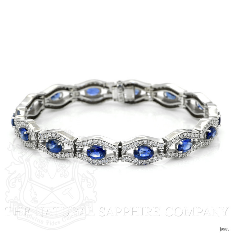 7.71 Ct.Tw. Blue Sapphire and Natural Diamond Pave Bracelet, 14K White Gold