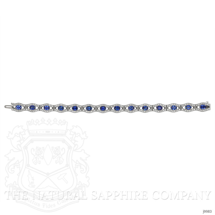 7.71 Ct.Tw. Blue Sapphire and Natural Diamond Pave Bracelet, 14K White Gold