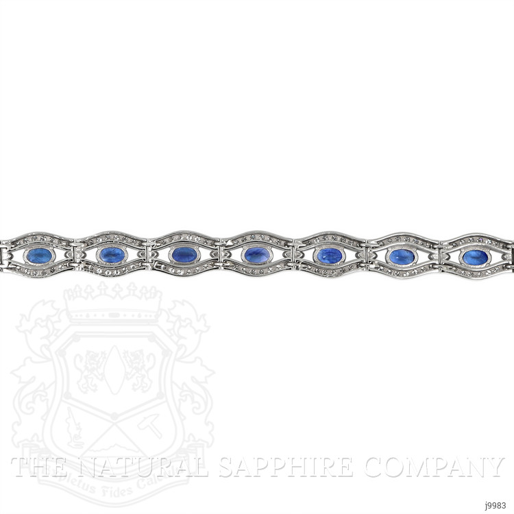 7.71 Ct.Tw. Blue Sapphire and Natural Diamond Pave Bracelet, 14K White Gold
