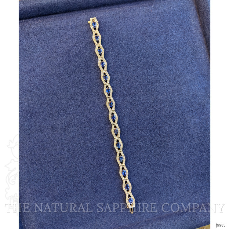 7.71 Ct.Tw. Blue Sapphire and Natural Diamond Pave Bracelet, 14K White Gold