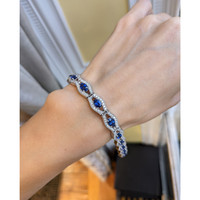 7.71 Ct.Tw. Blue Sapphire and Natural Diamond Pave Bracelet, 14K White Gold Life Style