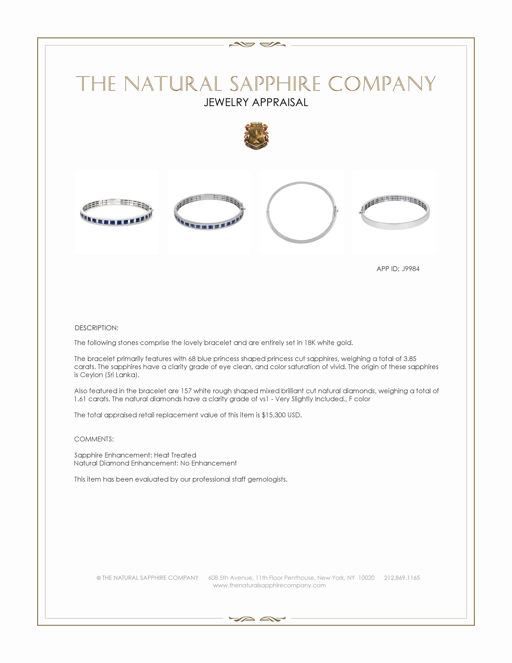 3.85 Ct.Tw. Blue Sapphire and Natural Diamond Pave Bracelet, 18K White Gold