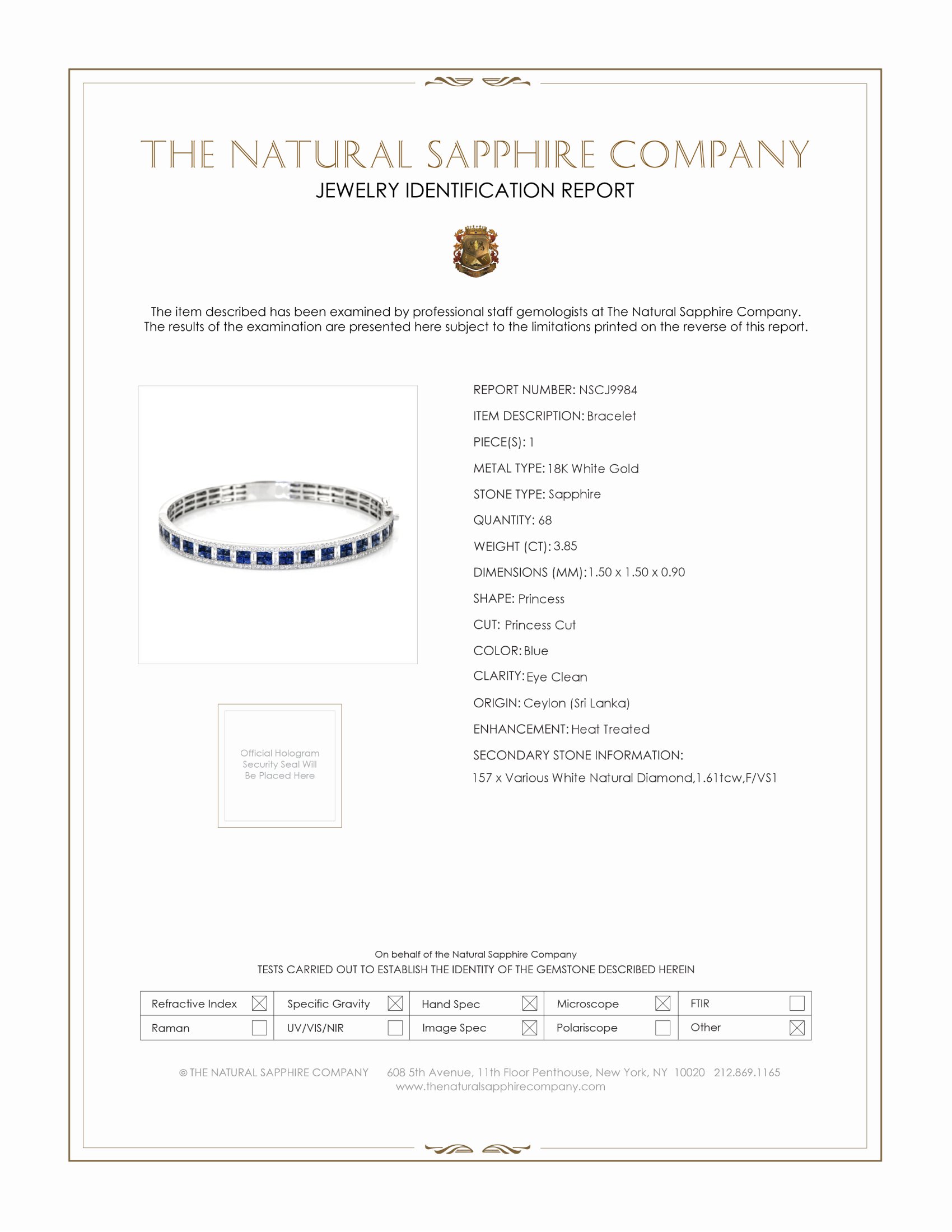 3.85 Ct.Tw. Blue Sapphire and Natural Diamond Pave Bracelet, 18K White Gold