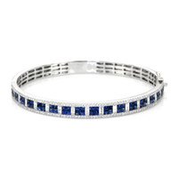 3.85 Ct.Tw. Blue Sapphire and Natural Diamond Pave Bracelet, 18K White Gold Video