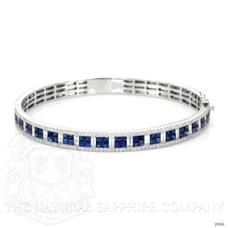 3.85 Ct.Tw. Blue Sapphire and Natural Diamond Pave Bracelet, 18K White Gold