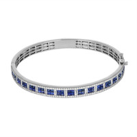 3.85 Ct.Tw. Blue Sapphire and Natural Diamond Pave Bracelet, 18K White Gold Image