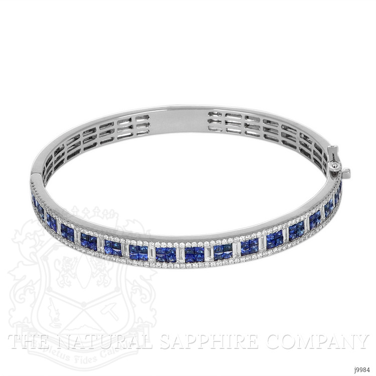 3.85 Ct.Tw. Blue Sapphire and Natural Diamond Pave Bracelet, 18K White Gold