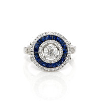 0.93 Ct. Blue Sapphire and Natural Diamond Pave Ring, 18K White Gold Video