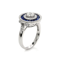 0.93 Ct. Blue Sapphire and Natural Diamond Pave Ring, 18K White Gold Image