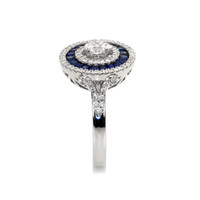 0.93 Ct. Blue Sapphire and Natural Diamond Pave Ring, 18K White Gold Image