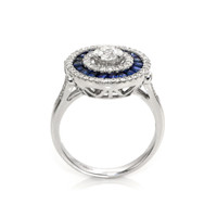 0.93 Ct. Blue Sapphire and Natural Diamond Pave Ring, 18K White Gold Image