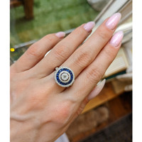 0.93 Ct. Blue Sapphire and Natural Diamond Pave Ring, 18K White Gold Life Style