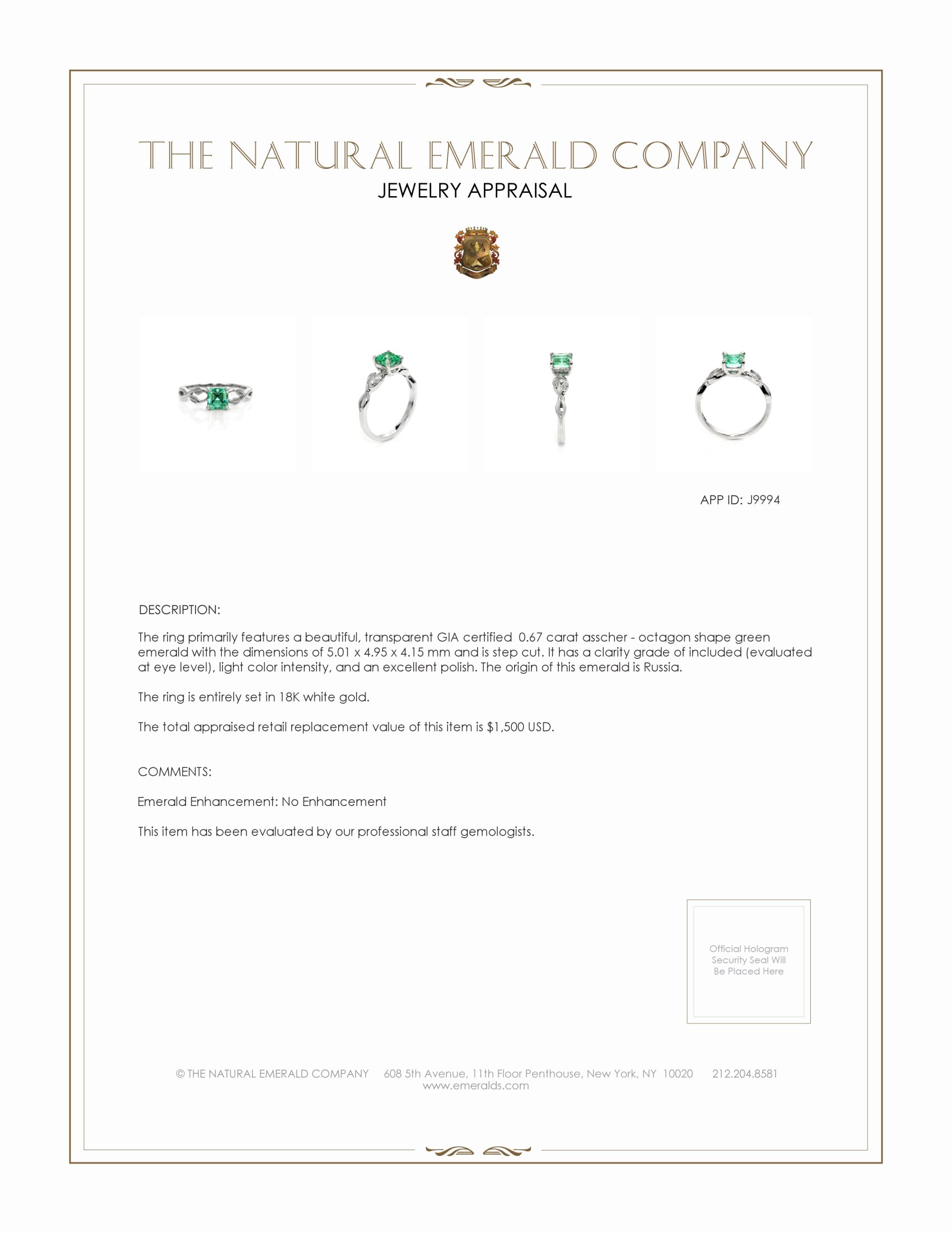 0.67 Ct. Emerald Floral Ring, 18K White Gold