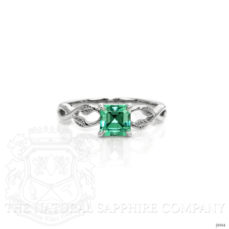 0.67 Ct. Emerald Floral Ring, 18K White Gold