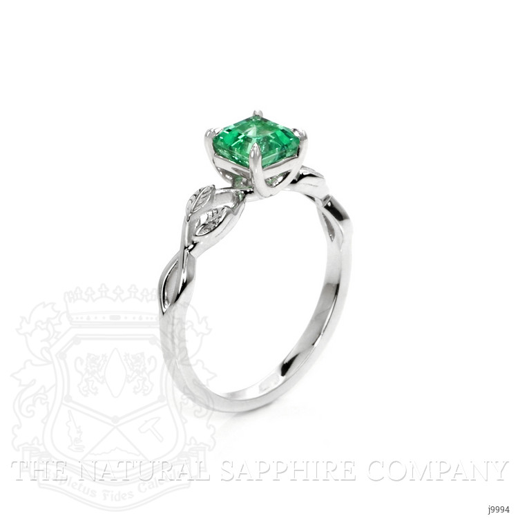 0.67 Ct. Emerald Floral Ring, 18K White Gold