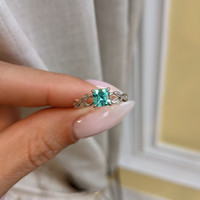 0.67 Ct. Emerald Floral Ring, 18K White Gold Life Style