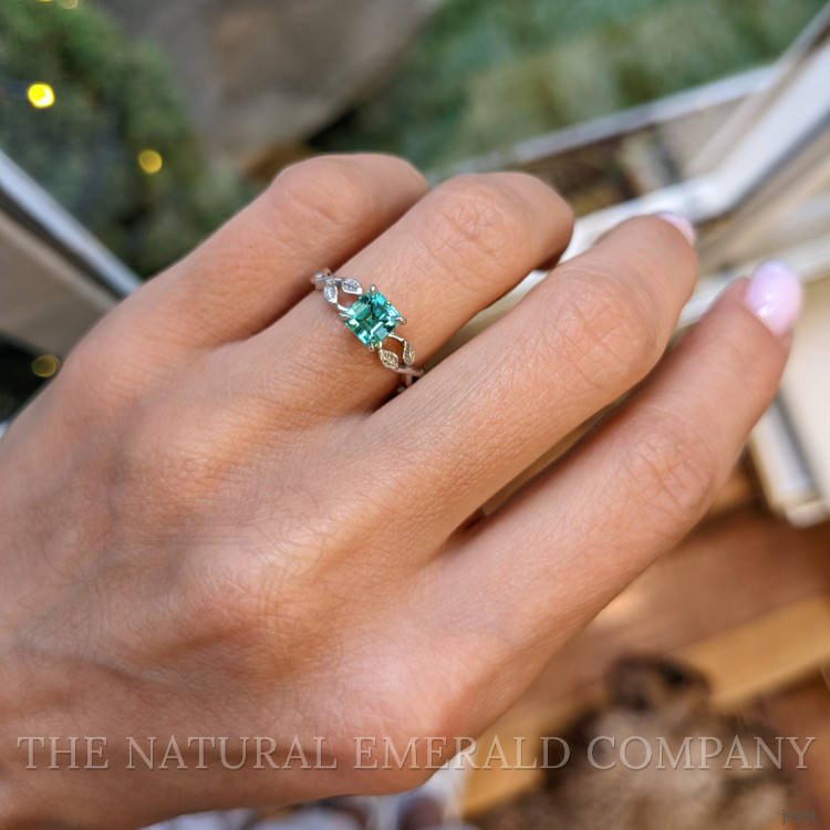 0.67 Ct. Emerald Floral Ring, 18K White Gold