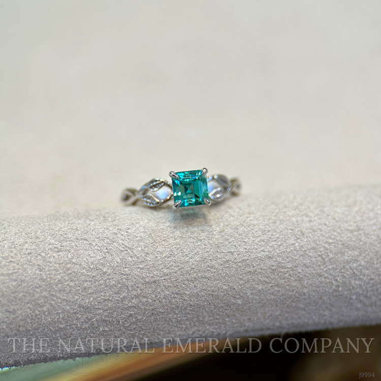 0.67 Ct. Emerald Floral Ring, 18K White Gold